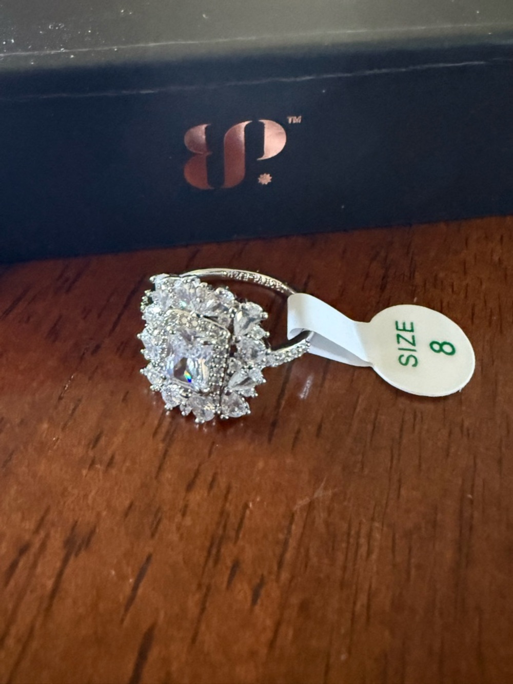 Bomb Party April birthday Ring The Beatrice Ring rhodium size 8 NWT